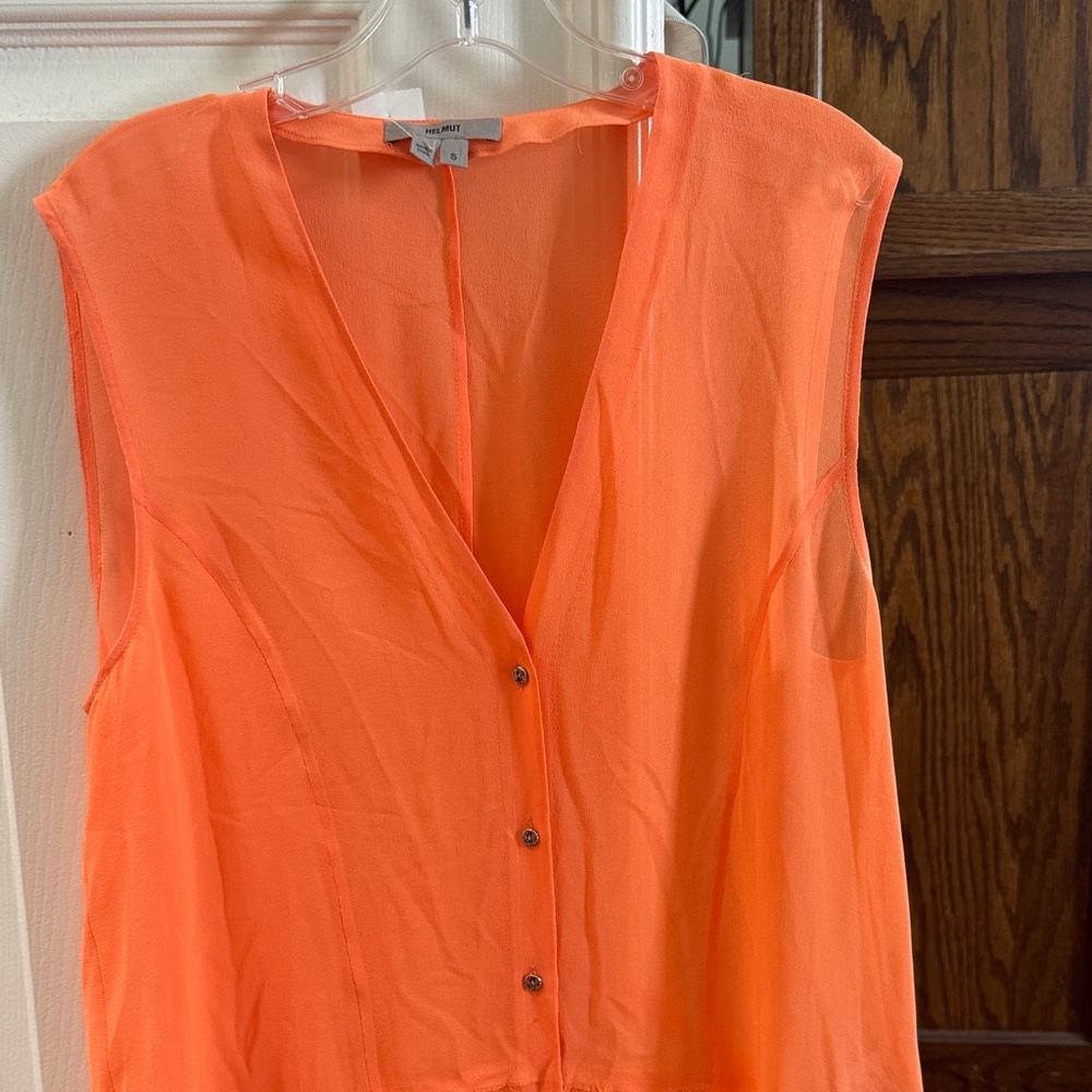 Helmut Vivid Orange Button-Down Blouse